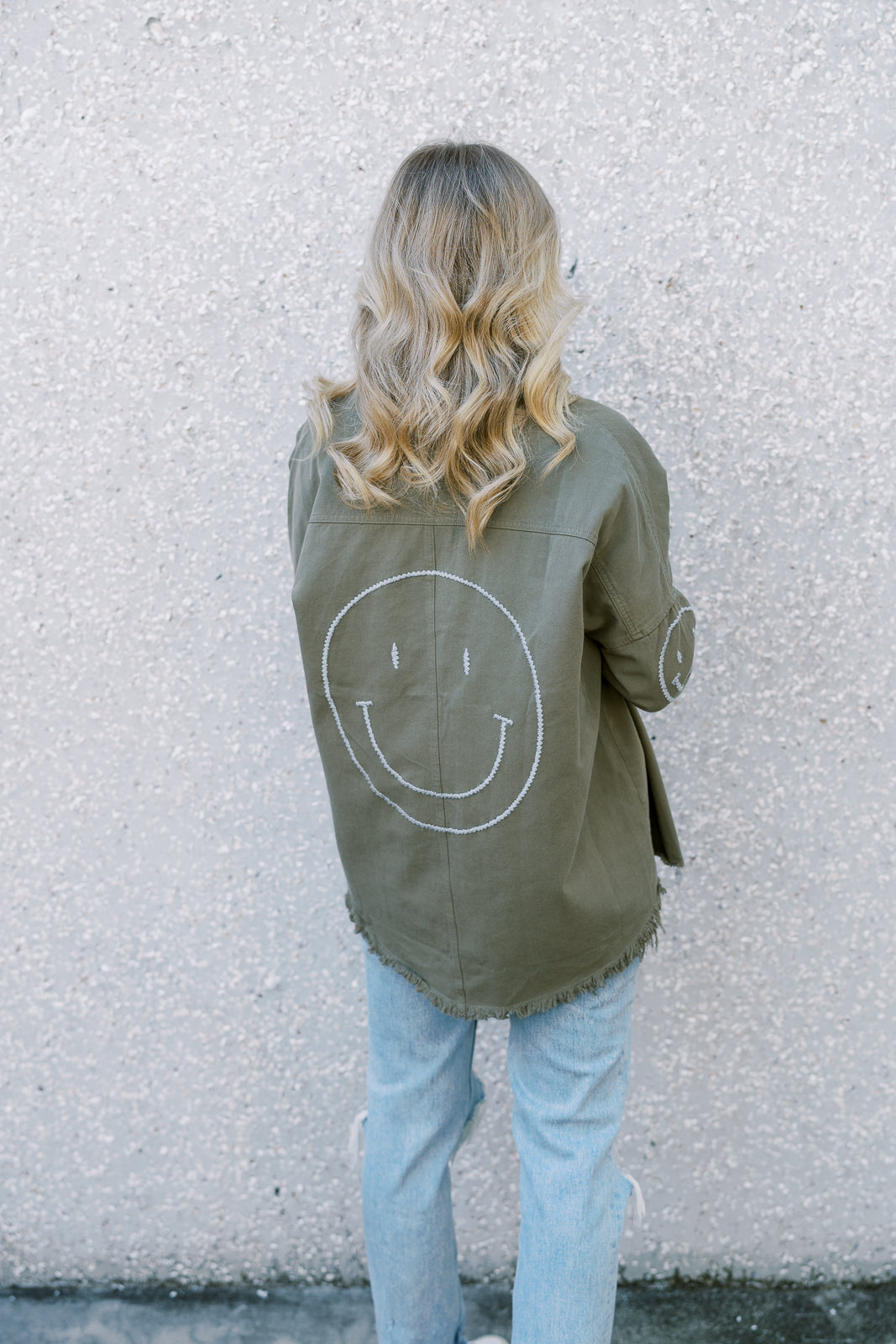 Smile Embroidered Button Down