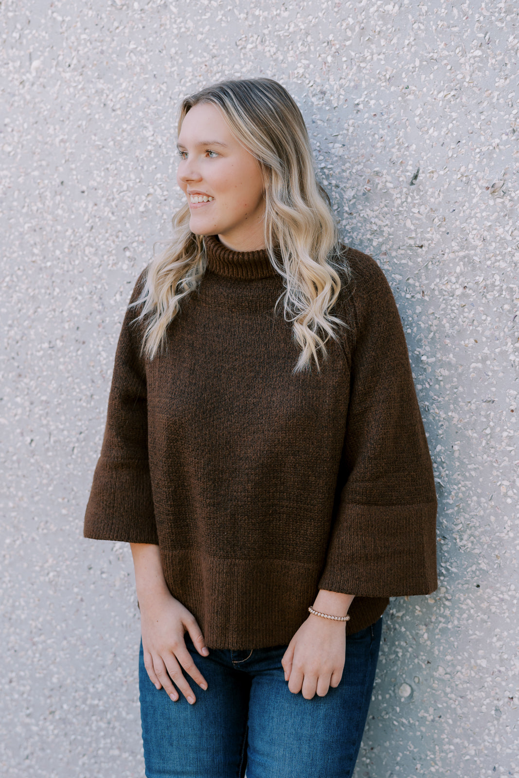 Turtle Neck Wide Sleeve Cape Style Sweater
