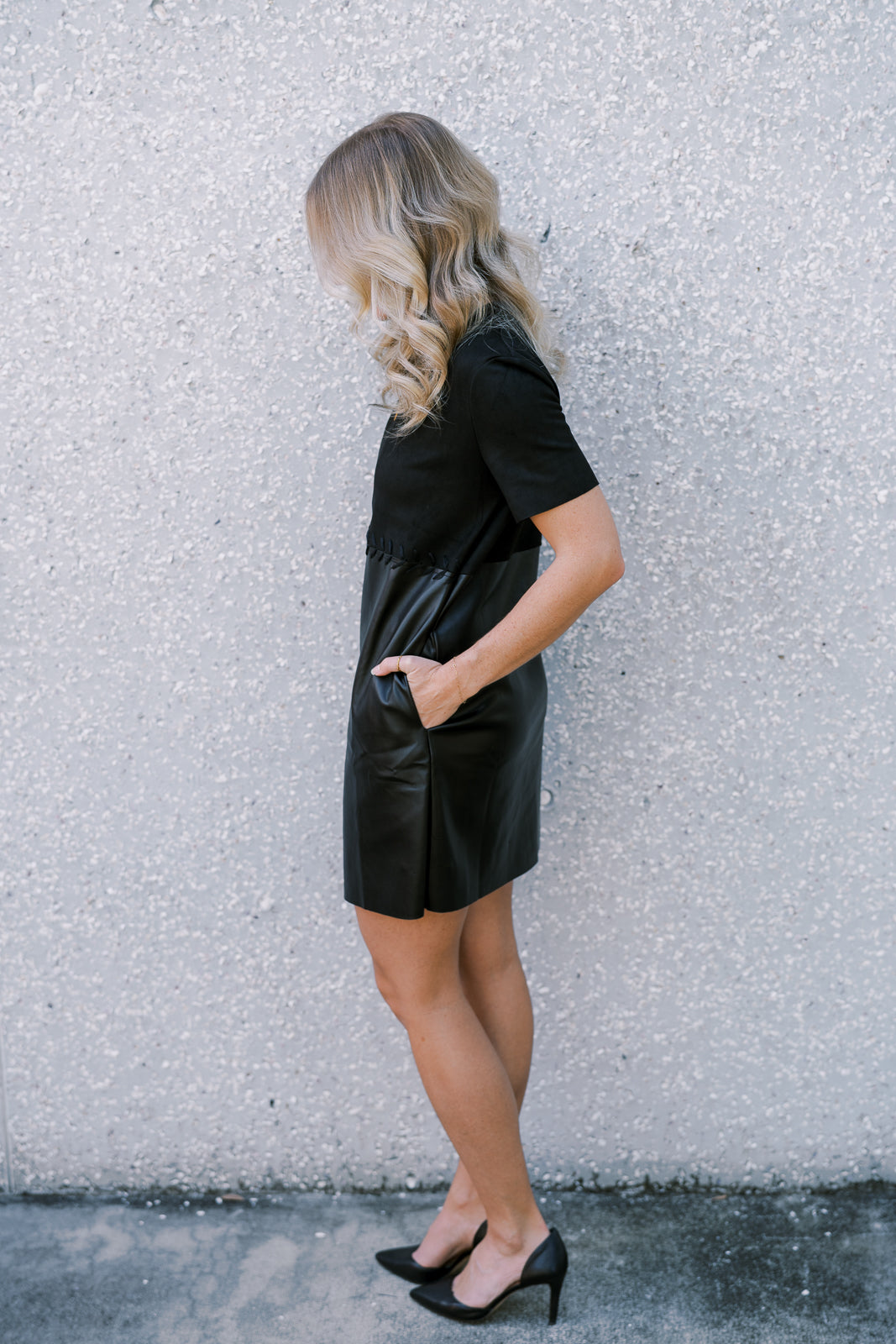 Faux Leather Suede Shift Dress