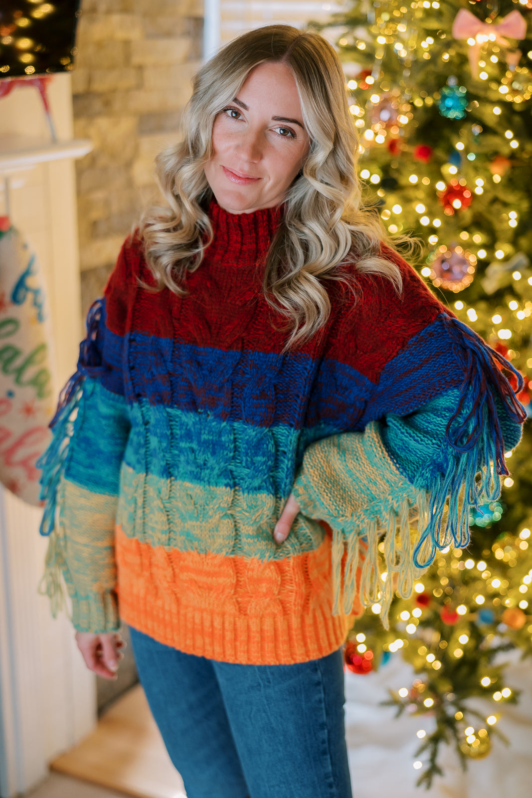Chunky Cable Knit Fringe Sweater