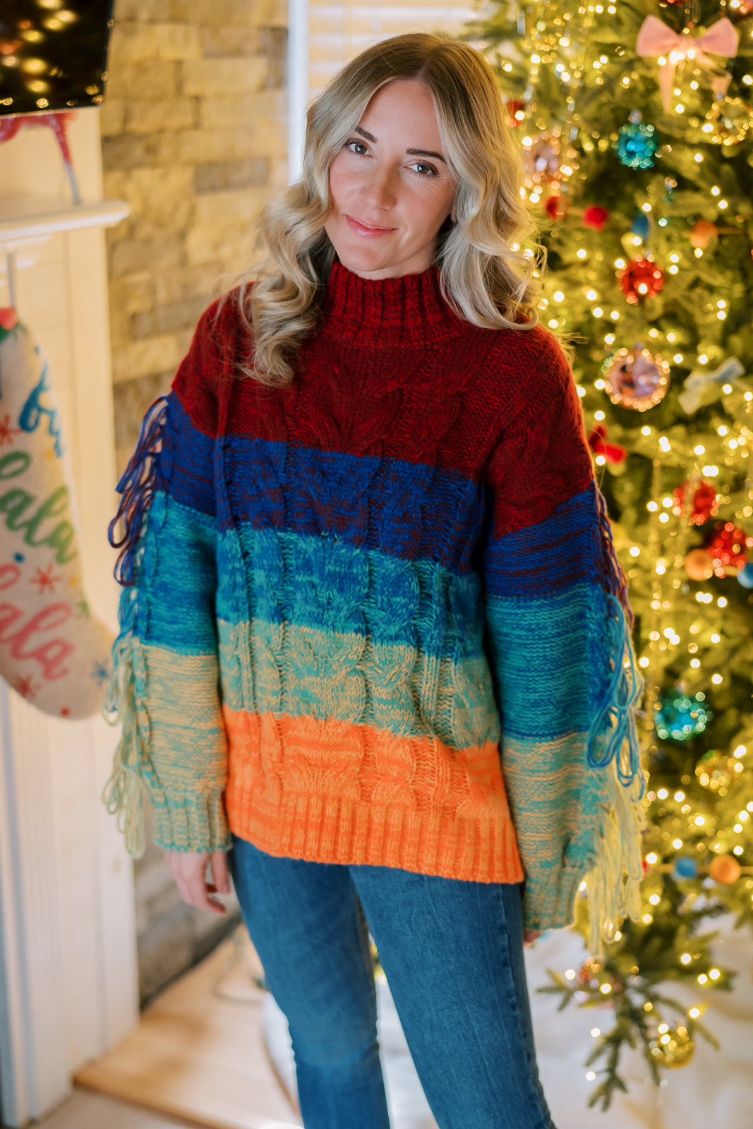 Chunky Cable Knit Fringe Sweater