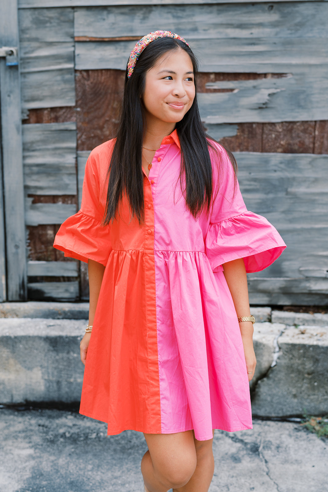 Color Block Barbie Tiered Shirt Dress