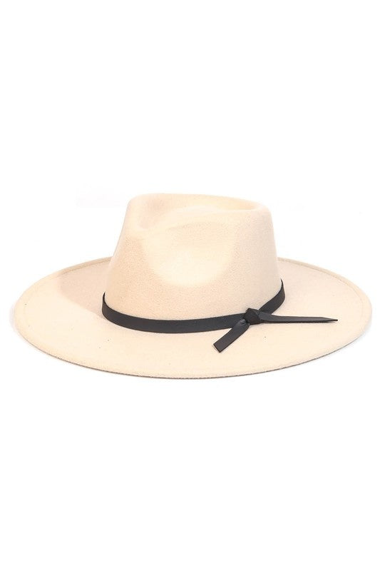 Beige Hat with Black Ribbon Detail
