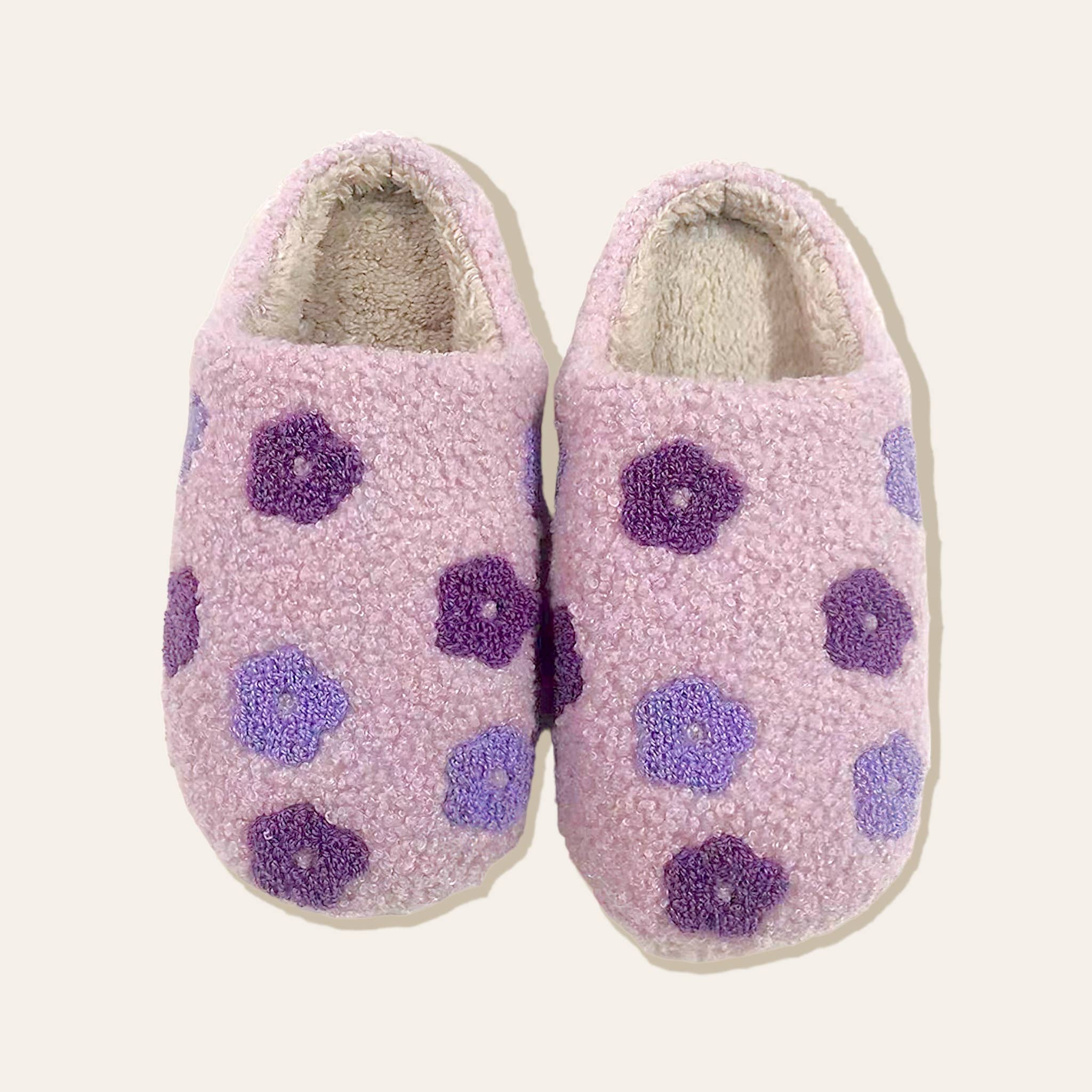 Purple Flower Fuzzy Slippers