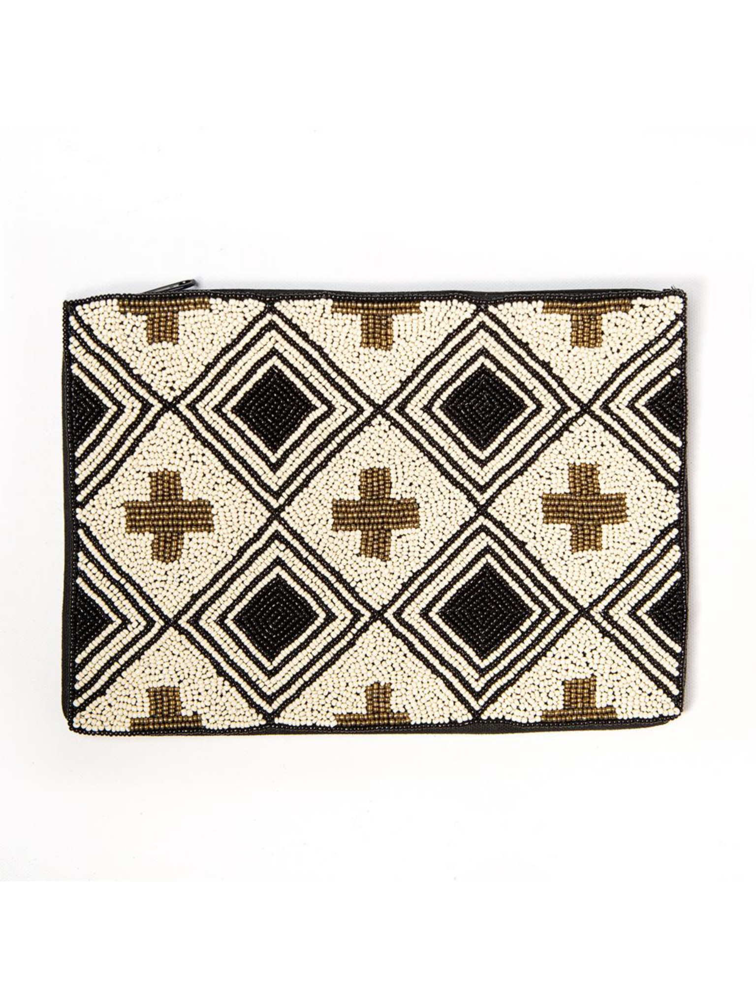 Black Ivory and Gold Cross Seed Bead Clutch